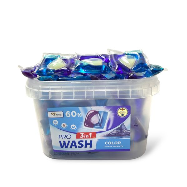 Капсули для прання Pro Wash 3-в-1 Color Гірська свіжість 60 шт 1882 фото