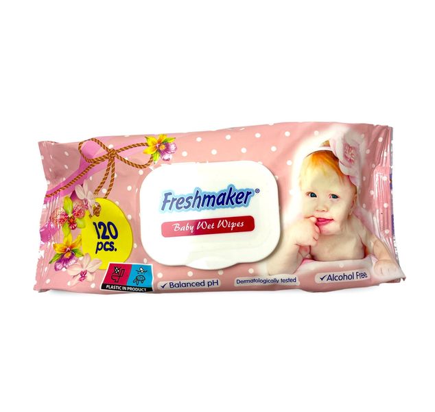 Вологі серветки дитячі "Freshmaker" BABY 120 шт 1853 фото